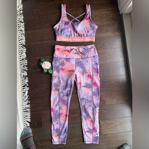 Reebok Fearless splatter print workout set (sports bra and leggings)